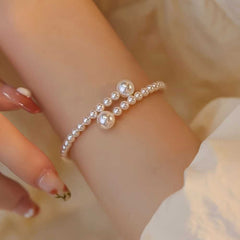 Woman's Elegant White Pearl Beaded Cuff Bracelet for Style