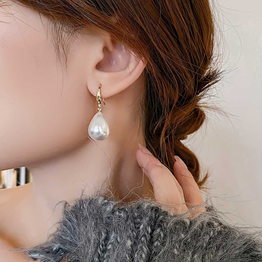 Droplet Faux Pearl Decor Dangle Earrings Simple Elegant Trendy Jewelry
