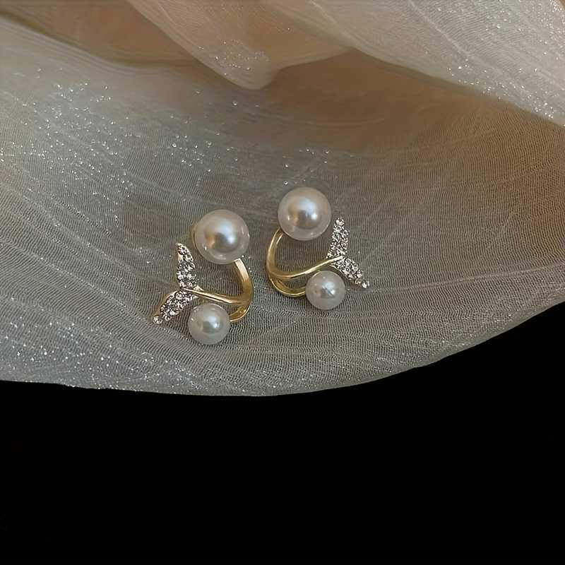 Pearl Mermaid Tail Shaped Stud Earrings Women's Statement Jewelry.