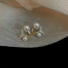 Pearl Mermaid Tail Shaped Stud Earrings Women's Statement Jewelry.