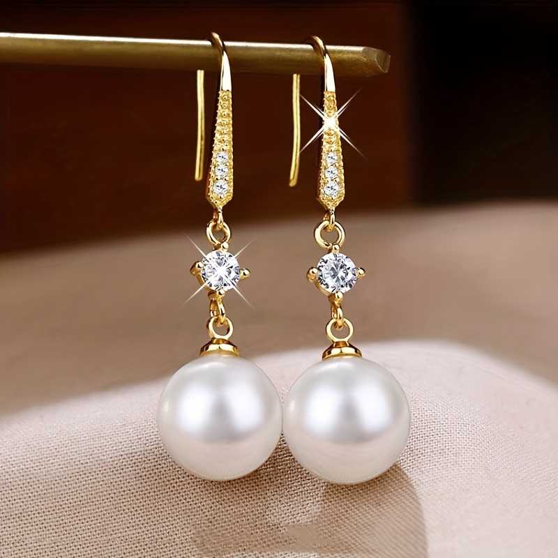 Luxurious White Faux Pearl Drop Dangle Earrings Statement Jewelry for Women.