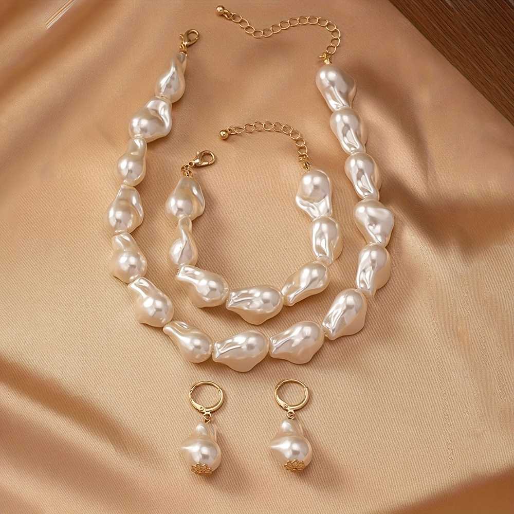 Women's Gold Plated Chunky Beaded White Pearl Jewelry Collection