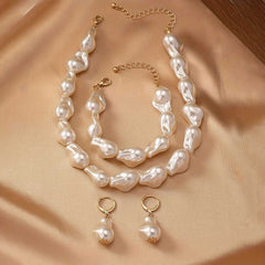 Women's Gold Plated Chunky Beaded White Pearl Jewelry Collection