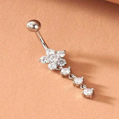 Women's Silver Plated Cubic Zirconia Flower Decor Navel Ring