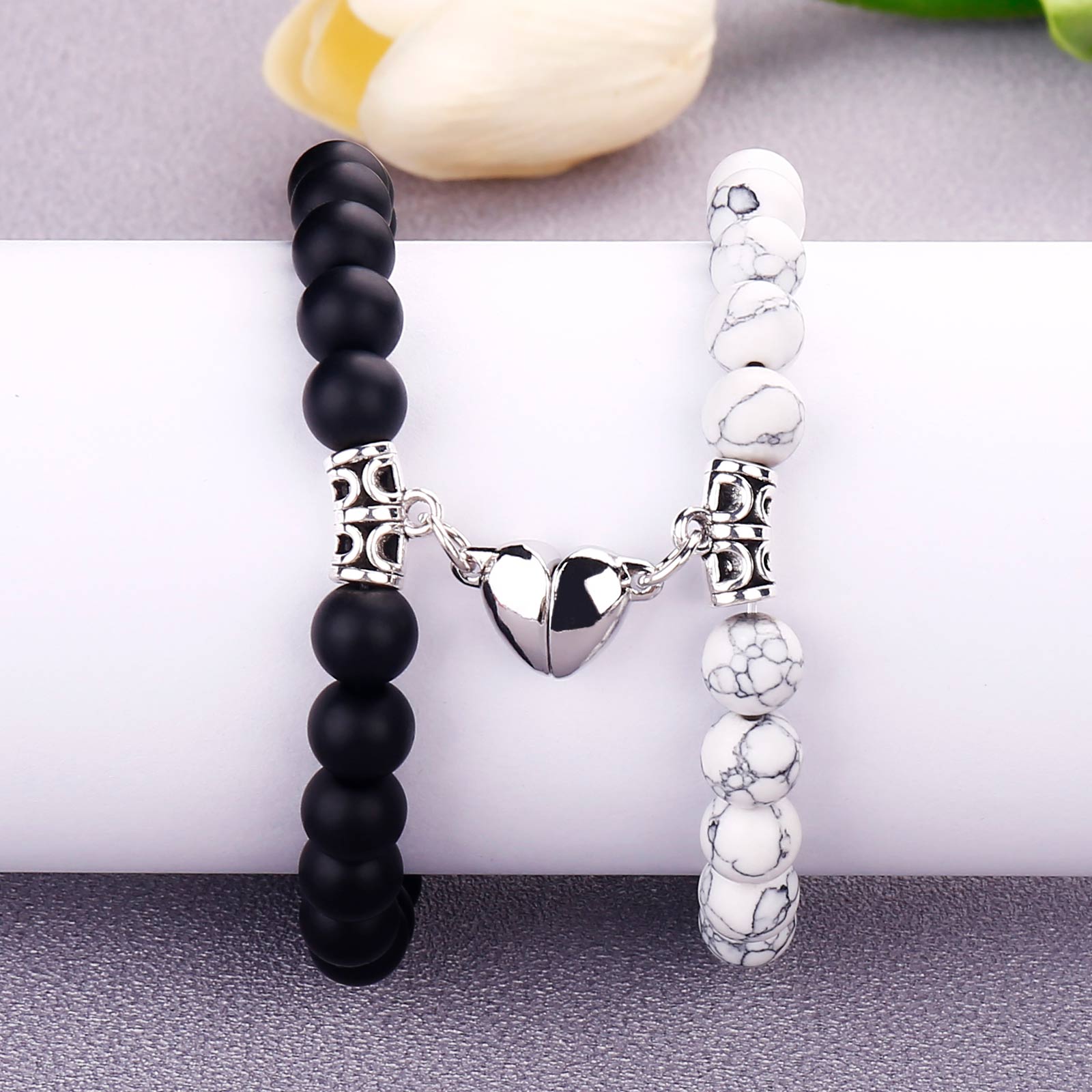 Unisex Stainless Steel Dazzling Luminous Crown Heart Beads Magnetic Bracelet