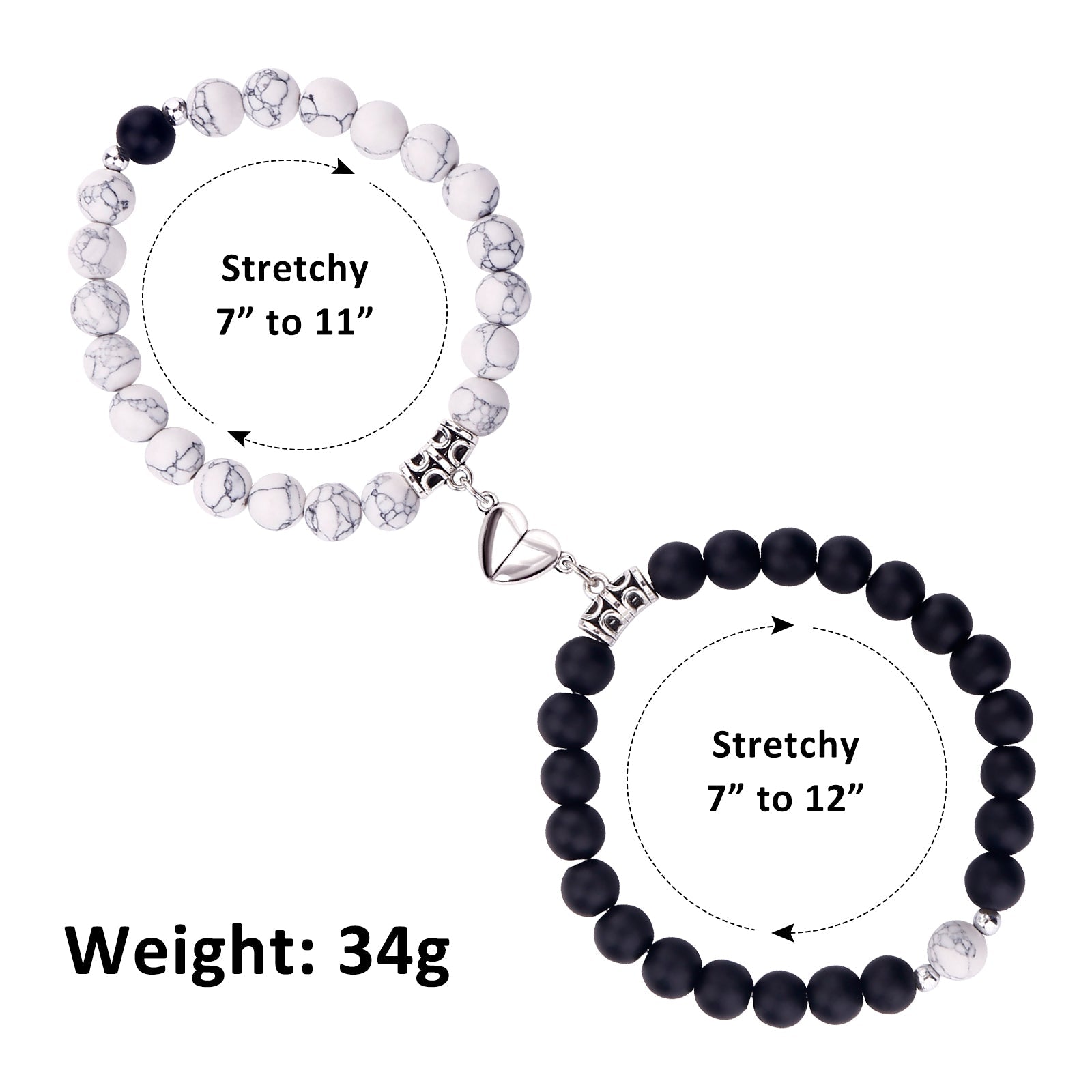 Unisex Stainless Steel Dazzling Luminous Crown Heart Beads Magnetic Bracelet