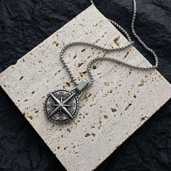 Men's Stainless Steel Compass Cross Pendant Necklace With Coin Design