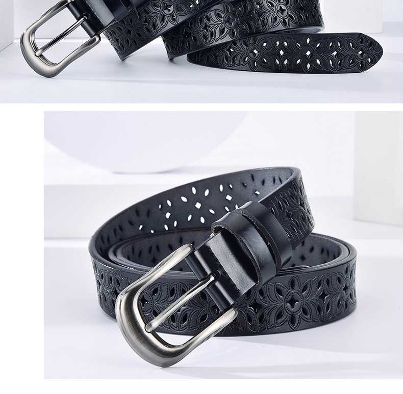 Vintage Floral Hollow Out Buckle Belts Western Solid Color Waistband.