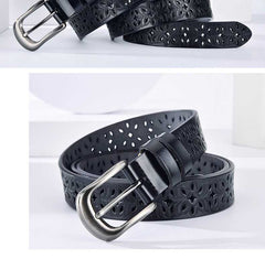 Vintage Floral Hollow Out Buckle Belts Western Solid Color Waistband.