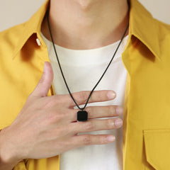Men's Gold Plated Emerald Cut Onyx Pendant With Rope Chain