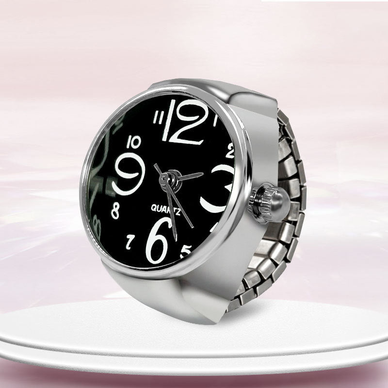 Unisex Silver Plated Adjustable Quartz Clock Finger Ring  For Timeless Style
