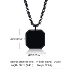 Men's Gold Plated Emerald Cut Onyx Pendant With Rope Chain