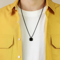 Men's Gold Plated Emerald Cut Onyx Pendant With Rope Chain