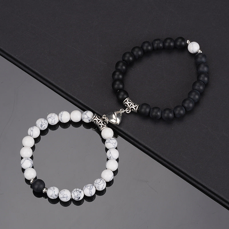 Unisex Stainless Steel Dazzling Luminous Crown Heart Beads Magnetic Bracelet