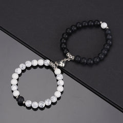 Unisex Stainless Steel Dazzling Luminous Crown Heart Beads Magnetic Bracelet