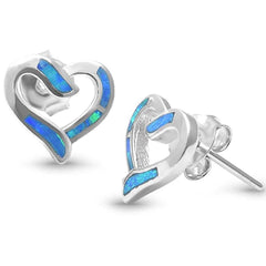 Women's Silver Plated Opal Heart Stud Earrings