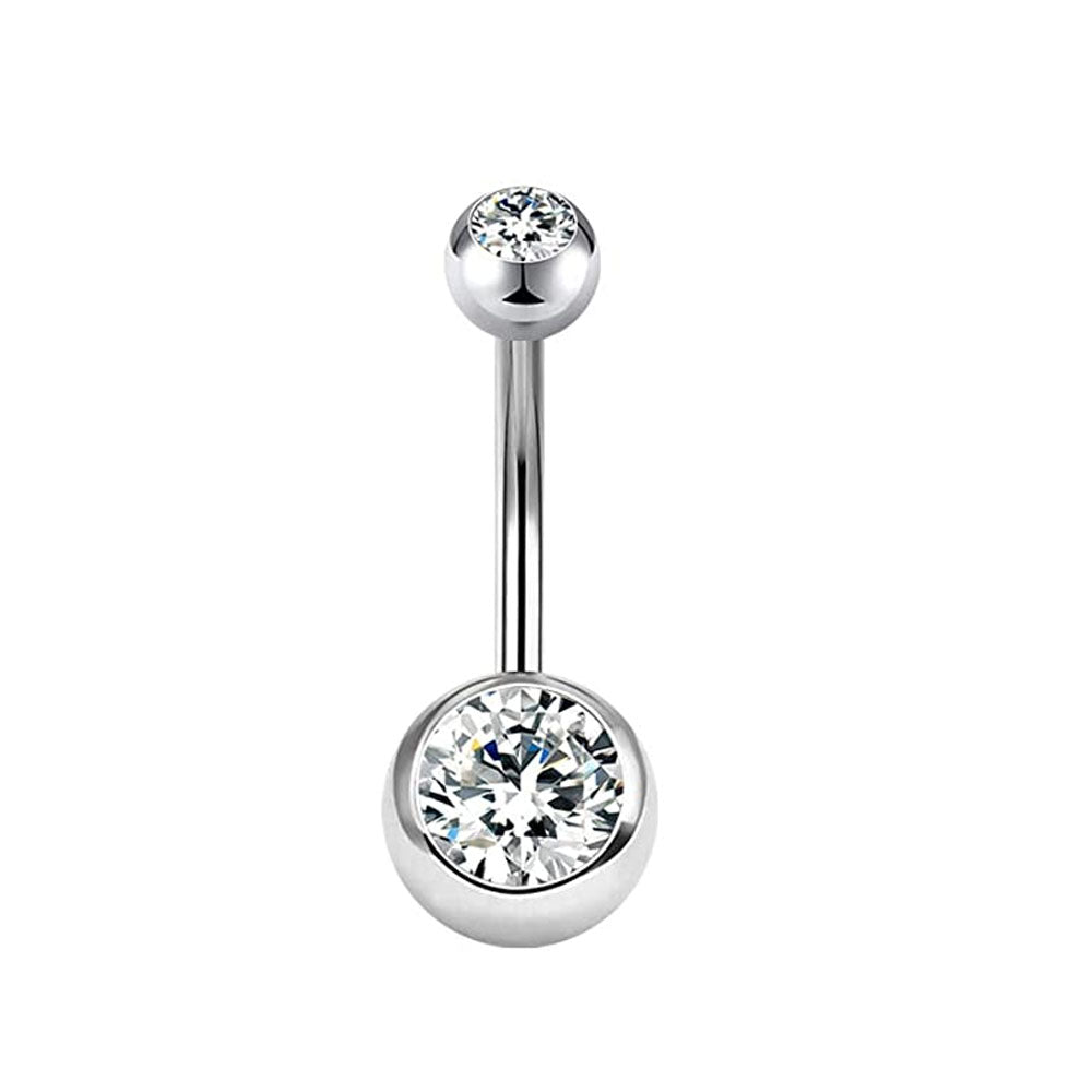 Women's Silver Plated Belly Button Ring With Cubic Zirconia
