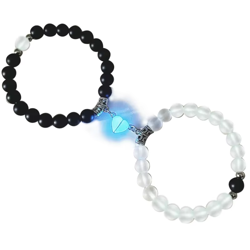 Unisex Stainless Steel Dazzling Luminous Crown Heart Beads Magnetic Bracelet