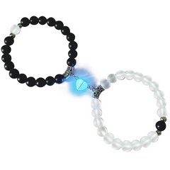 Unisex Stainless Steel Dazzling Luminous Crown Heart Beads Magnetic Bracelet