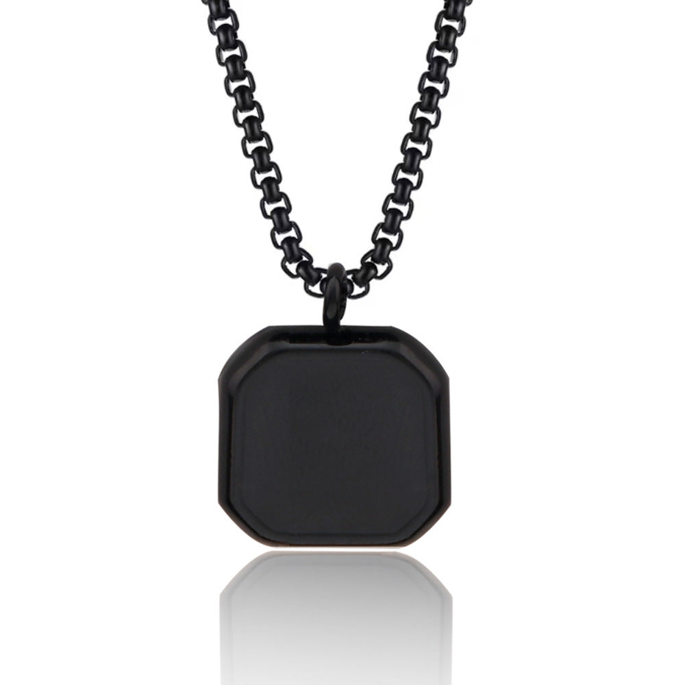 Men's Gold Plated Emerald Cut Onyx Pendant With Rope Chain