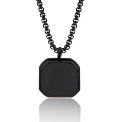 Men's Gold Plated Emerald Cut Onyx Pendant With Rope Chain