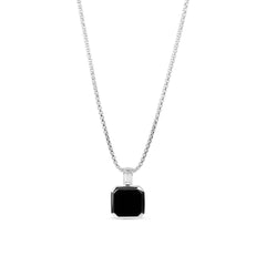 Men's Gold Plated Emerald Cut Onyx Pendant With Rope Chain