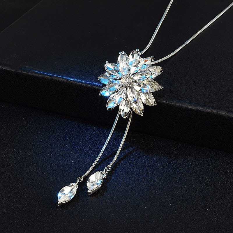 Silver Plated Multilayer Floral Pendant Necklace For Women