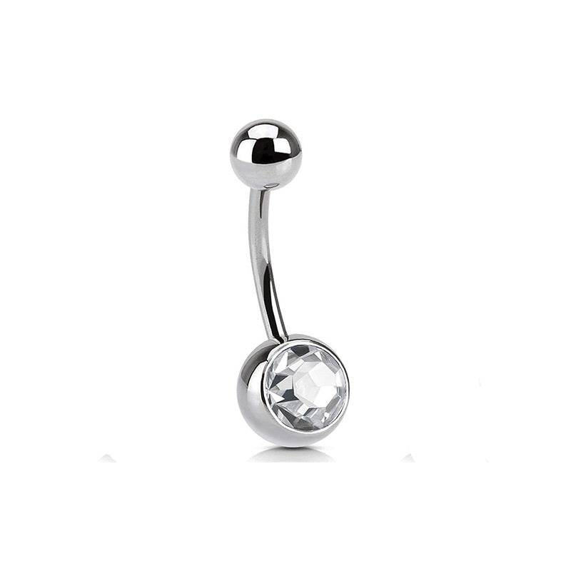 Women's Silver Plated Belly Button Ring With Cubic Zirconia