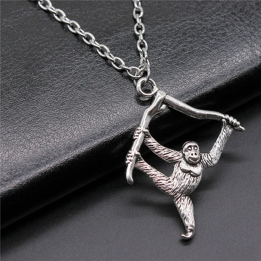 Vintage Antique Silver Orangutan Monkey Pendant Necklace for Women Men