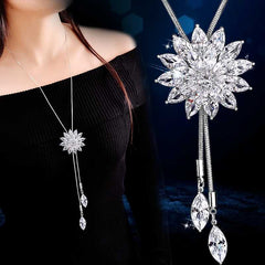 Silver Plated Multilayer Floral Pendant Necklace For Women
