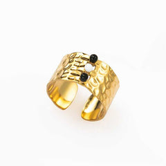 Women's Stainless Steel Open Adjustable Ring With Stone