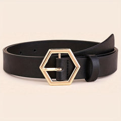 Hexagon Buckle Casual Belt Solid Color PU Leather Trendy Jeans Belt for Women