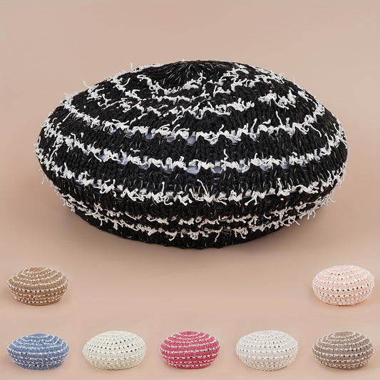Striped Hollow Beret Hat Summer Breathable All-match Painter Hat