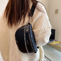 Crocodile Embossed Chest Bag Chain Decor Crossbody Bag
