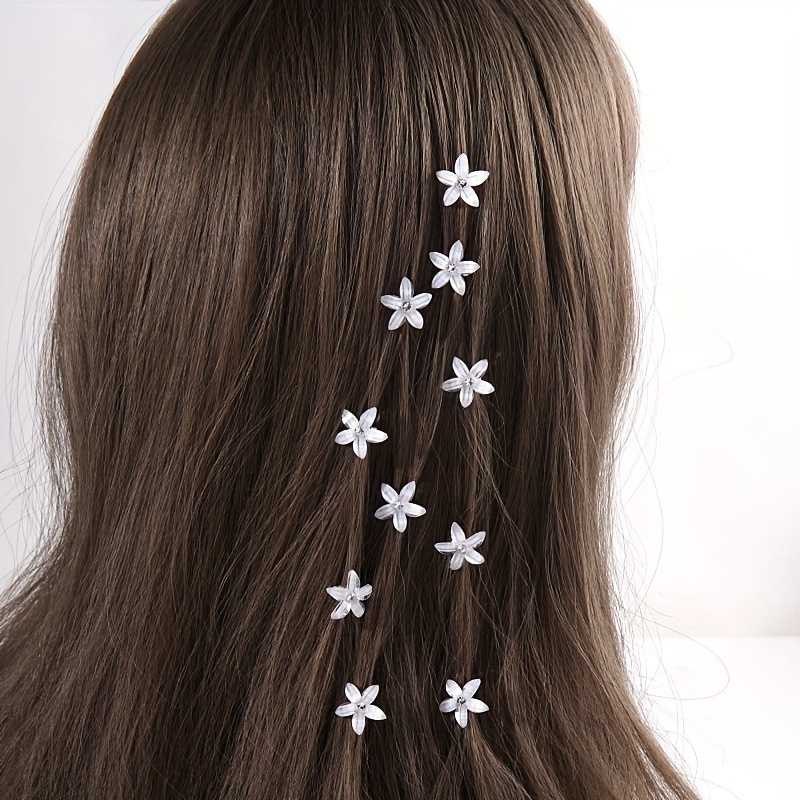 10pcs Exquisite Bling Rhinestone Hair Clips Featuring Elegant Small Flower Accents