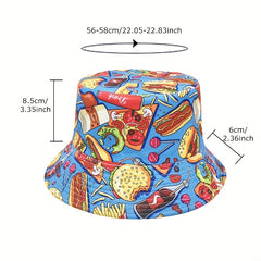 Unisex Sunshade Bucket Hat with Hamburger and Cola Print Double-sided Sun Hat