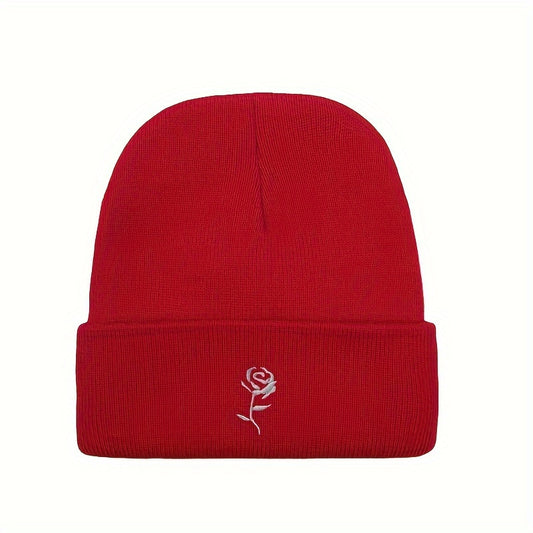 Small Flower Embroidery Knitted Hat Warm And Windproof In Autumn And Winter