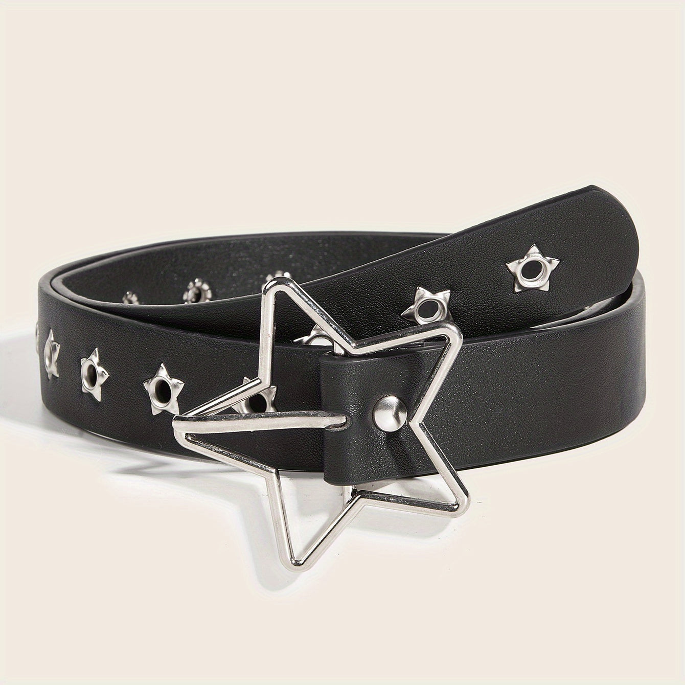 Punk Rivet Studded PU Belt Black Trendy Waistband for Y2K Jeans Women