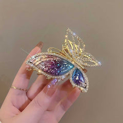 Butterfly Hair Claw Clip With Bright Rhinestones And Metal Shark Design