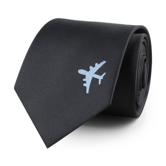 Men's Embroidered Airplane Necktie Tie Neckwear