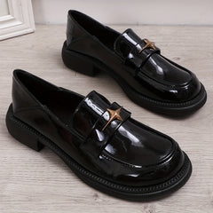 Women's Chunky Heel Loafers Slip On Faux Leather Shoes