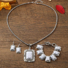Dainty Boho Chic Silver Plated Gemstone Jewelry Set  For Women and Girls