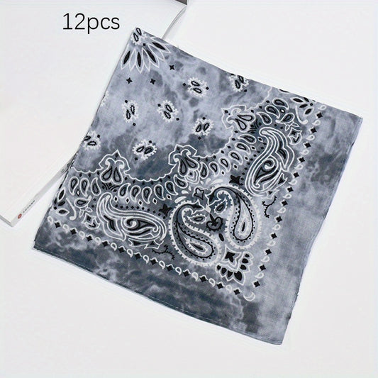 12pcs Tie Dye Double Cashew Flower Square Towel Multifunctional Headscarf