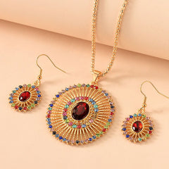 Holiday Style Jewelry Set Sun Ray Pendant Necklace & Dangle Earrings