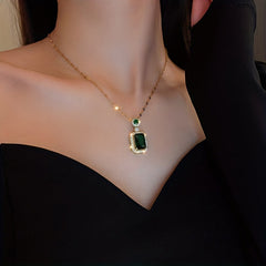 Women's Gold Plated Emerald Crystal With Cubic Zirconia Jewelry Set