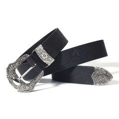 Rugged Western Cowboy Belt With Distinctive Large Square Flower Buckle