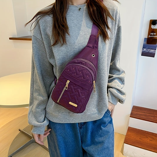 Heart Embroidery Nylon Chest Bag Sling Bag With Zipper