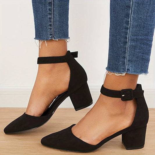 Pointed Toe Chunky Heeled Sandals - Ankle Strap High Heels