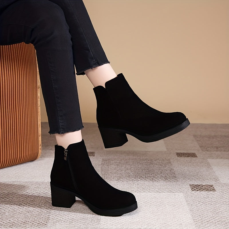 Women's Chunky Heel Side Zipper Ankle Boots