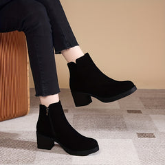 Women's Chunky Heel Side Zipper Ankle Boots